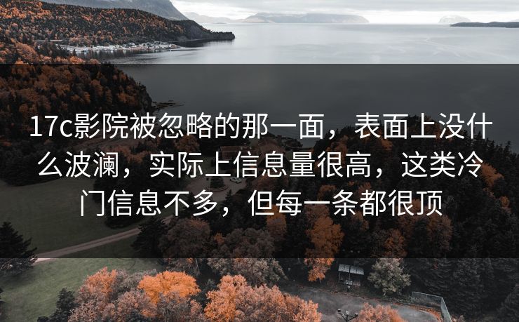 17c影院被忽略的那一面,表面上没什么波澜,实际上信息量很高,这类冷门信息不多,但每一条都很顶
