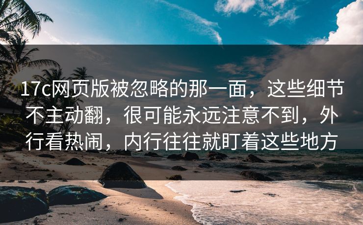 17c网页版被忽略的那一面，这些细节不主动翻，很可能永远注意不到，外行看热闹，内行往往就盯着这些地方