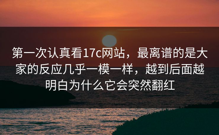 第一次认真看17c网站，最离谱的是大家的反应几乎一模一样，越到后面越明白为什么它会突然翻红