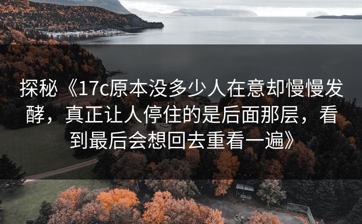 探秘《17c原本没多少人在意却慢慢发酵，真正让人停住的是后面那层，看到最后会想回去重看一遍》