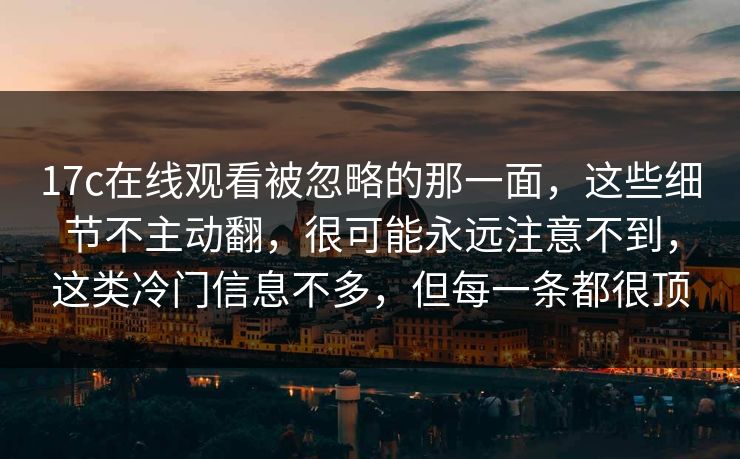 17c在线观看被忽略的那一面,这些细节不主动翻,很可能永远注意不到,这类冷门信息不多,但每一条都很顶